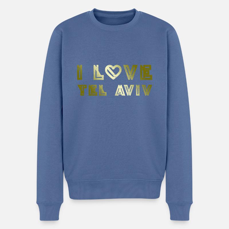 I Love Tel Aviv - Männer Premium Bio Pullover - Taubenblau