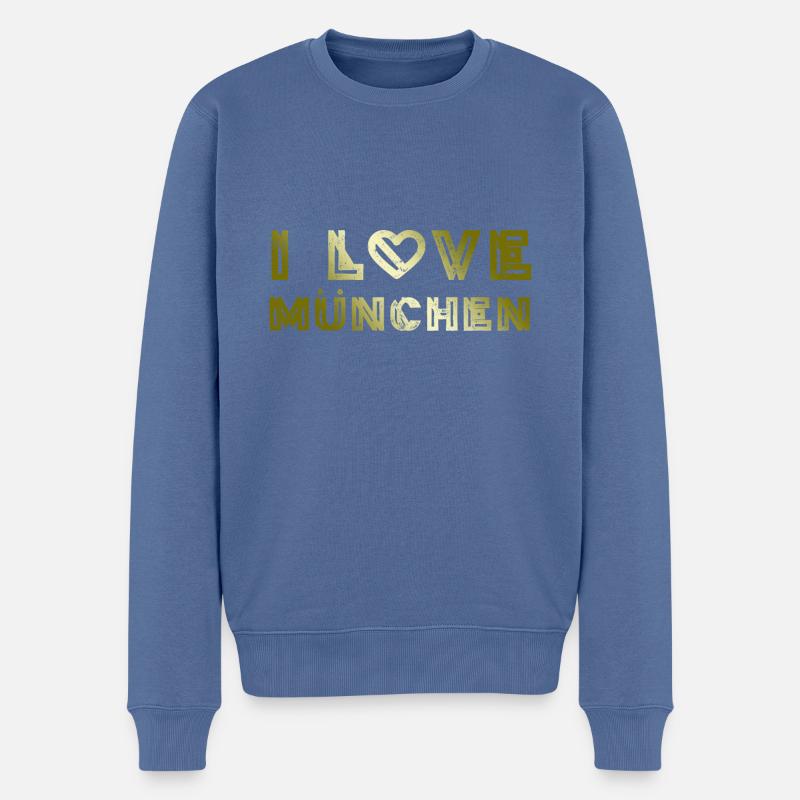 I Love München - Männer Premium Bio Pullover - Taubenblau
