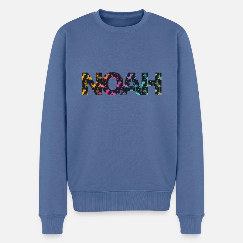 Noah - Schöner Jungen Name mit coolen Dinos - Männer Premium Bio Pullover - Taubenblau