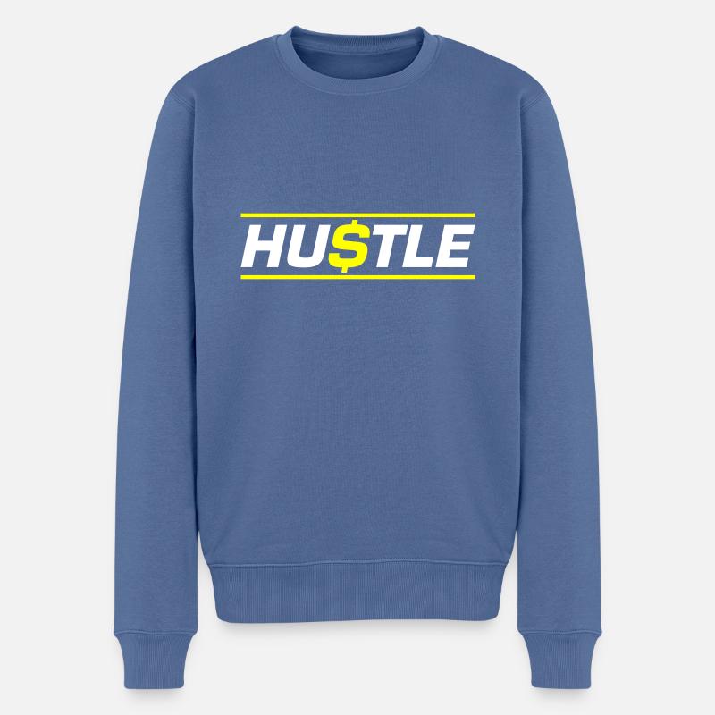 Hustle Quote - Männer Premium Bio Pullover - Taubenblau