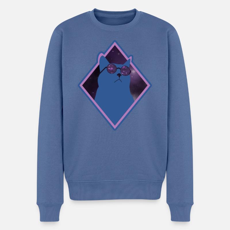 Chat Galaxy bleu - Pull Premium bio Homme - bleu pigeon