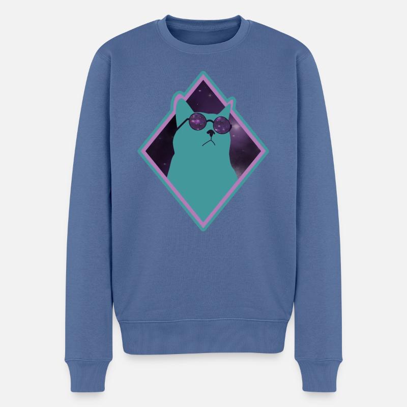 Katze Galaxy grün - Männer Premium Bio Pullover - Taubenblau