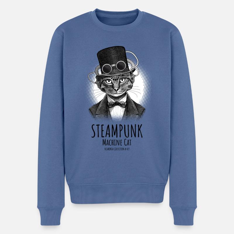 Steampunk Chat # 01 - Pull Premium bio Homme - bleu pigeon