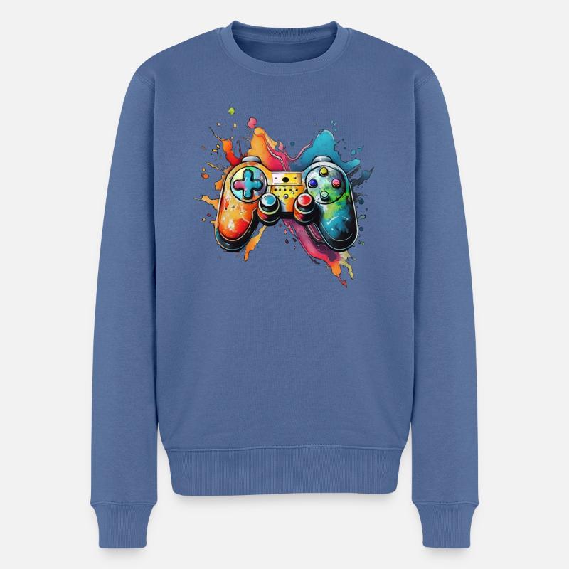 Gamepad, Gamer, Konsole - Männer Premium Bio Pullover - Taubenblau