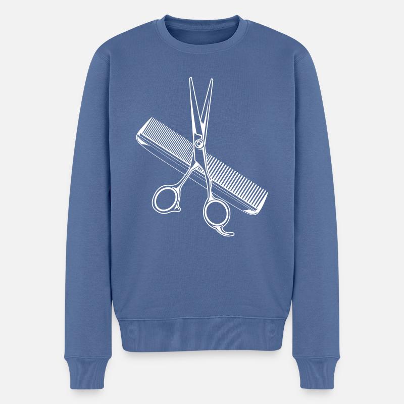schere kamm friseur symbol - Männer Premium Bio Pullover - Taubenblau