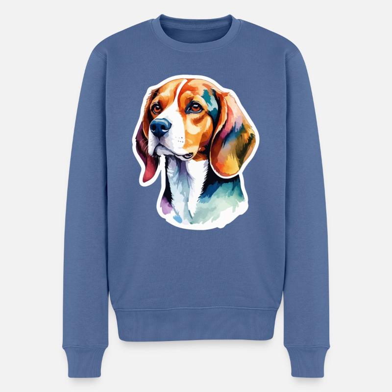 Beagle Aquarelles - Pull Premium bio Homme - bleu pigeon