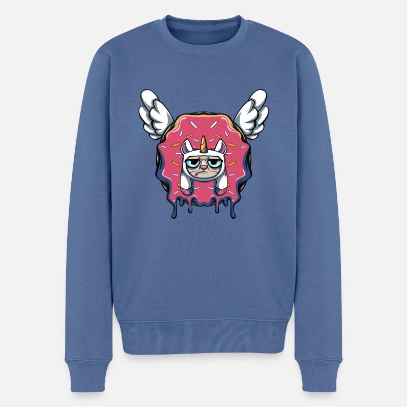 Einhorn Katze Donut - Männer Premium Bio Pullover - Taubenblau