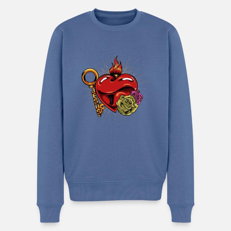 Jesus Herz - Männer Premium Bio Pullover - Taubenblau
