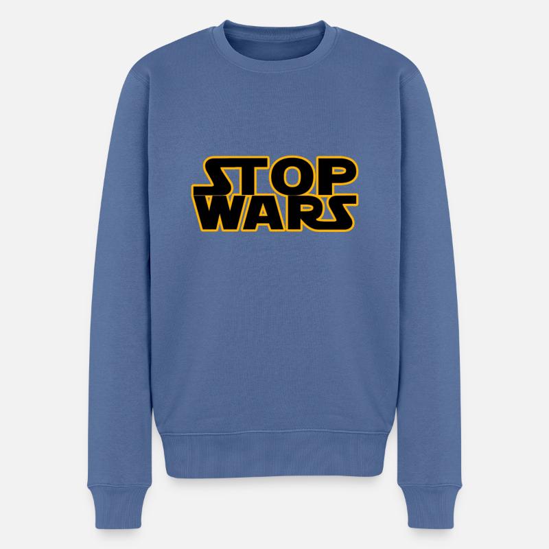 STOP WARS - Männer Premium Bio Pullover - Taubenblau