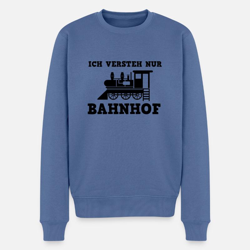 Ich versteh nur Bahnhof- Geschenkidee - Männer Premium Bio Pullover - Taubenblau