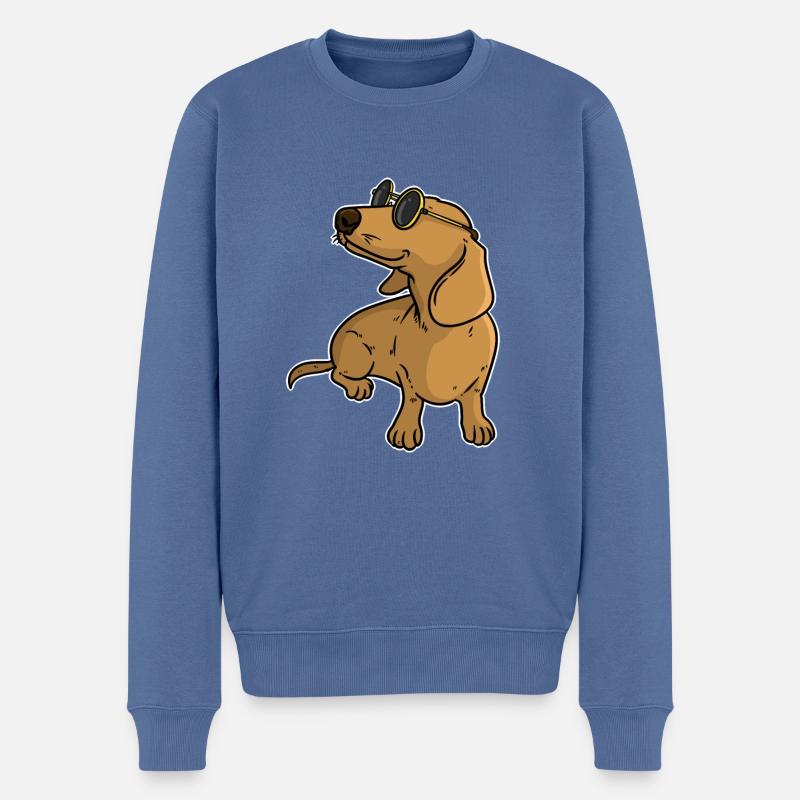 Dackel Chiller Sonnenbrille Hund - Männer Premium Bio Pullover - Taubenblau