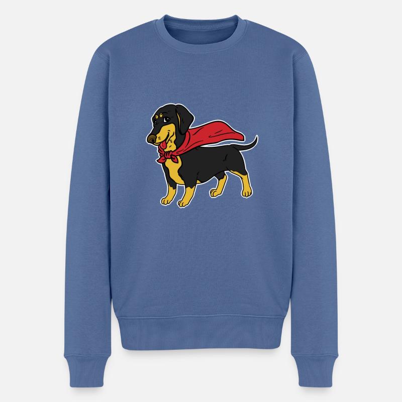 Superheld Dackel Dachshund Hund - Männer Premium Bio Pullover - Taubenblau