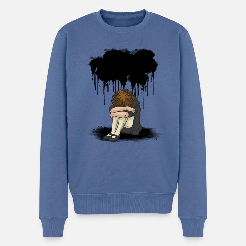 Fille triste dépression nuage noir - Pull Premium bio Homme - bleu pigeon