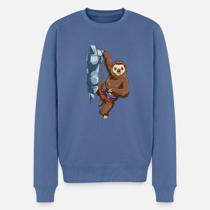 Faultier als Bergsteiger - Männer Premium Bio Pullover - Taubenblau