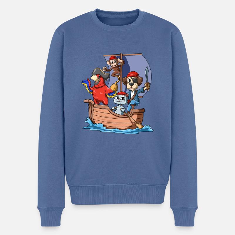 Bateau pirate avec des animaux comme un pirate - Pull Premium bio Homme - bleu pigeon
