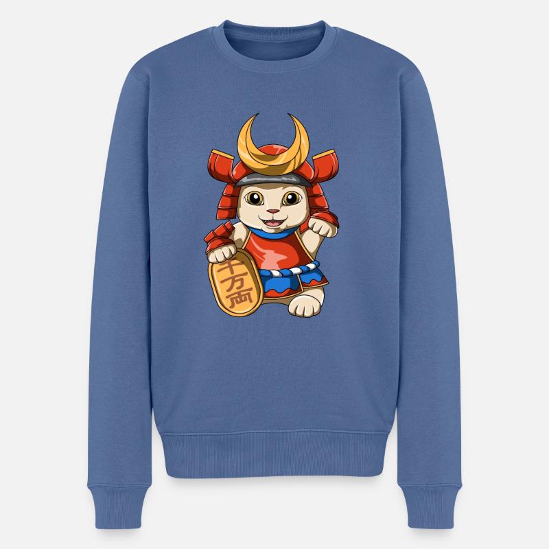 Lucky Cat Samurai - Manekineko - Männer Premium Bio Pullover - Taubenblau
