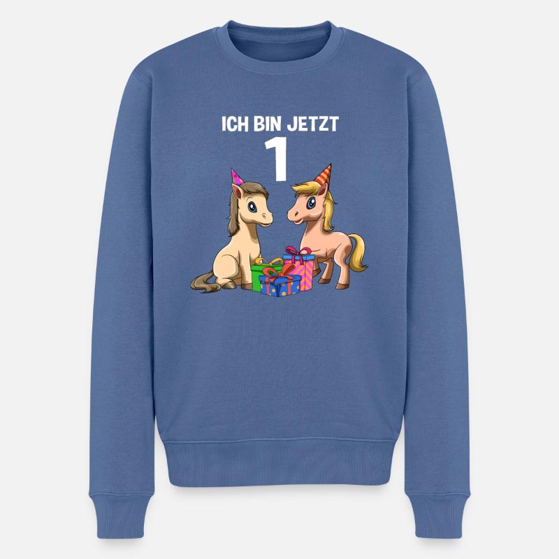 Süße Kinder & Pferde 1. Geburtstagsfeier - Männer Premium Bio Pullover - Taubenblau