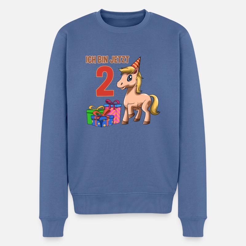 Süße Kinder & Pferde 2. Geburtstagsfeier - Männer Premium Bio Pullover - Taubenblau