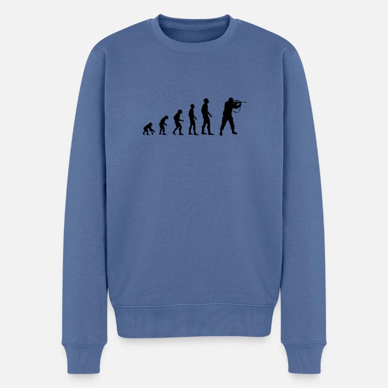 Evolution desmenschen Soldat Kämpfer Waffe - Männer Premium Bio Pullover - Taubenblau