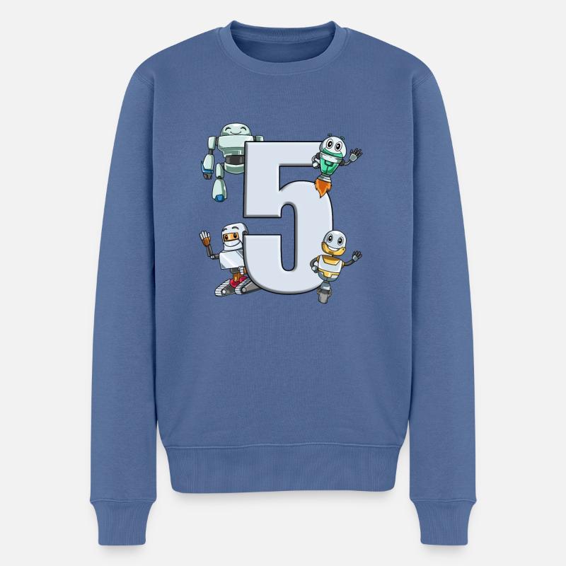 Roboter Kindergeburtstag - 5 Jahre - Männer Premium Bio Pullover - Taubenblau
