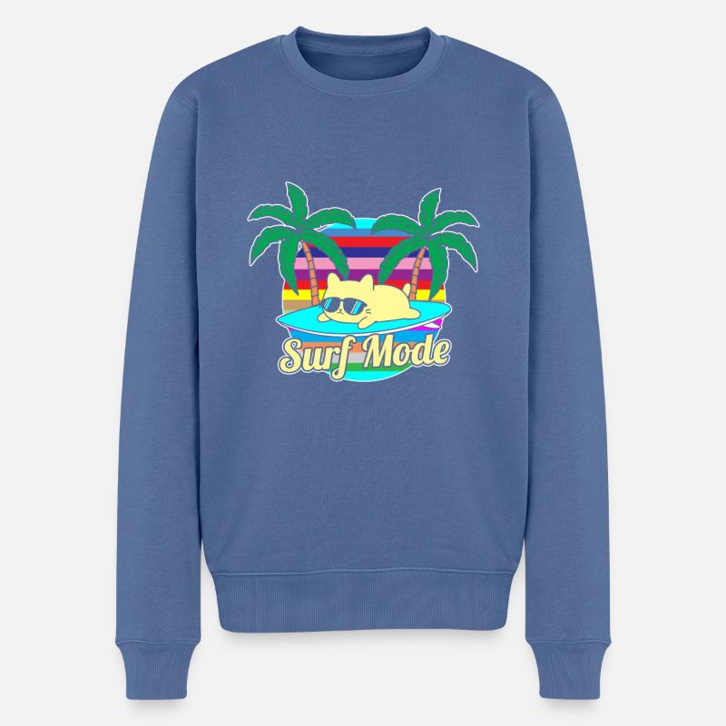 Sommer-Katze surfen - Männer Premium Bio Pullover - Taubenblau
