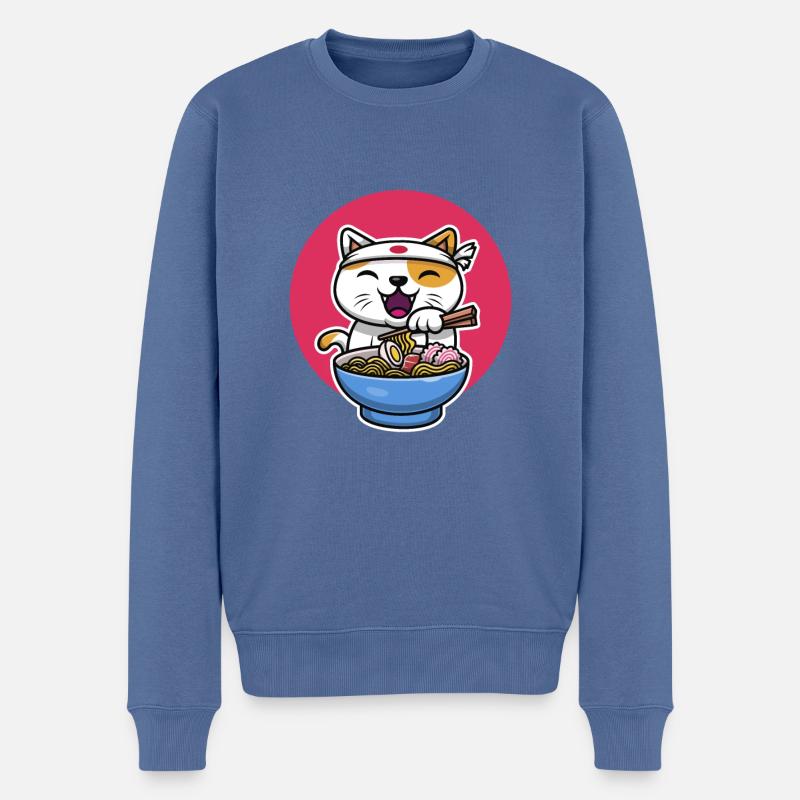 Ramen Cat Design - Männer Premium Bio Pullover - Taubenblau