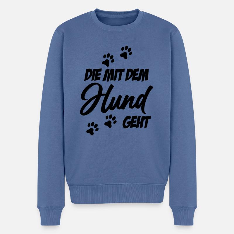 Die mit dem Hund geht | Hundebesitzer Geschenkidee - Männer Premium Bio Pullover - Taubenblau