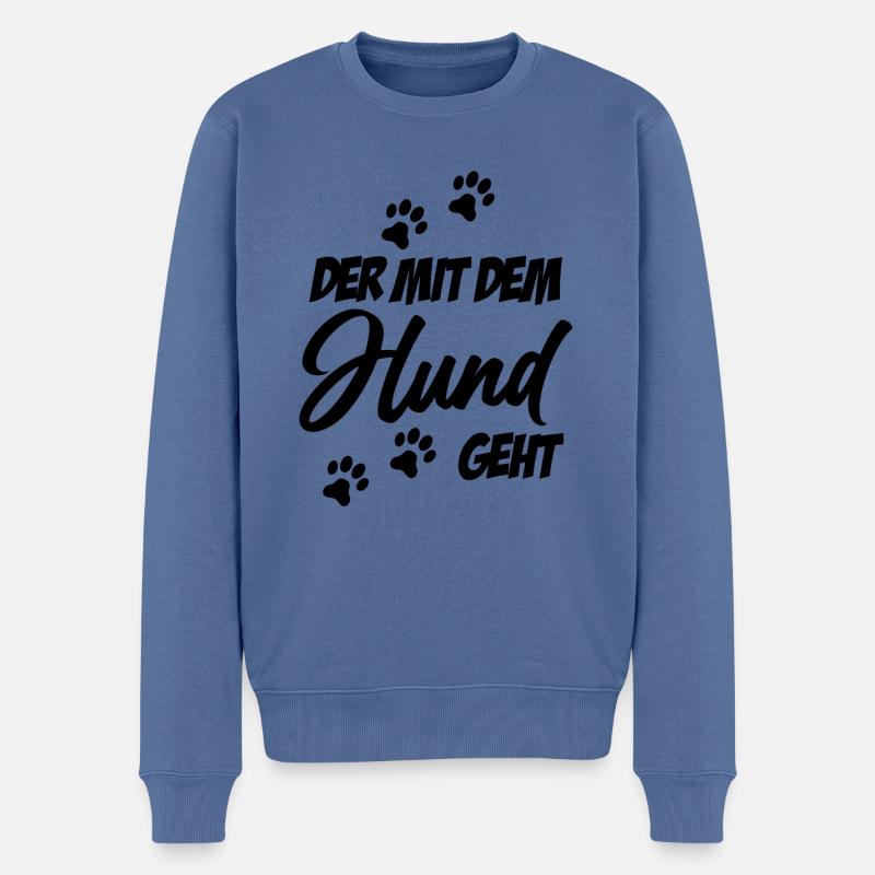 Der mit dem Hund geht | Hundebesitzer Geschenkidee - Männer Premium Bio Pullover - Taubenblau