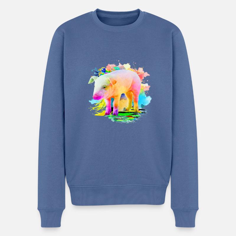 Ferkel Schwein Wasserfarben Bunt Geschenk - Männer Premium Bio Pullover - Taubenblau