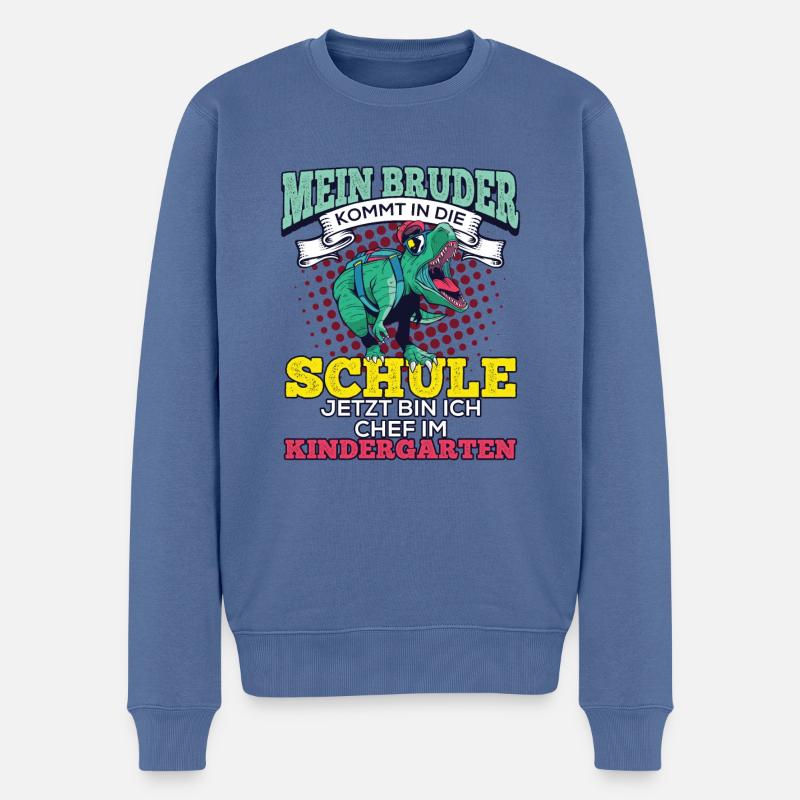 Einschulung Geschwister Geschenk Bruder Dino T-Rex - Männer Premium Bio Pullover - Taubenblau