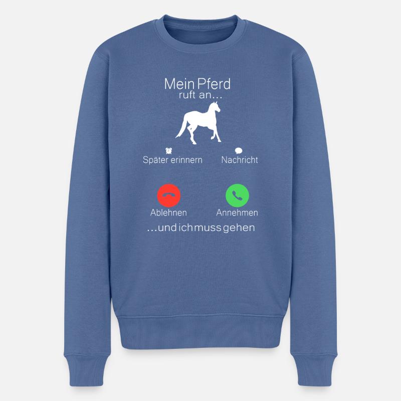 Mein Pferd ruft an Pferde Mädchen Reiterin Pferd - Männer Premium Bio Pullover - Taubenblau