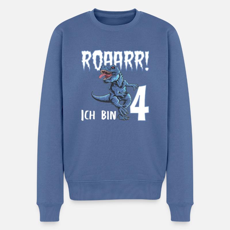 4. Geburtstag 4 Jahre Dino Saurier Dinosaurier - Männer Premium Bio Pullover - Taubenblau