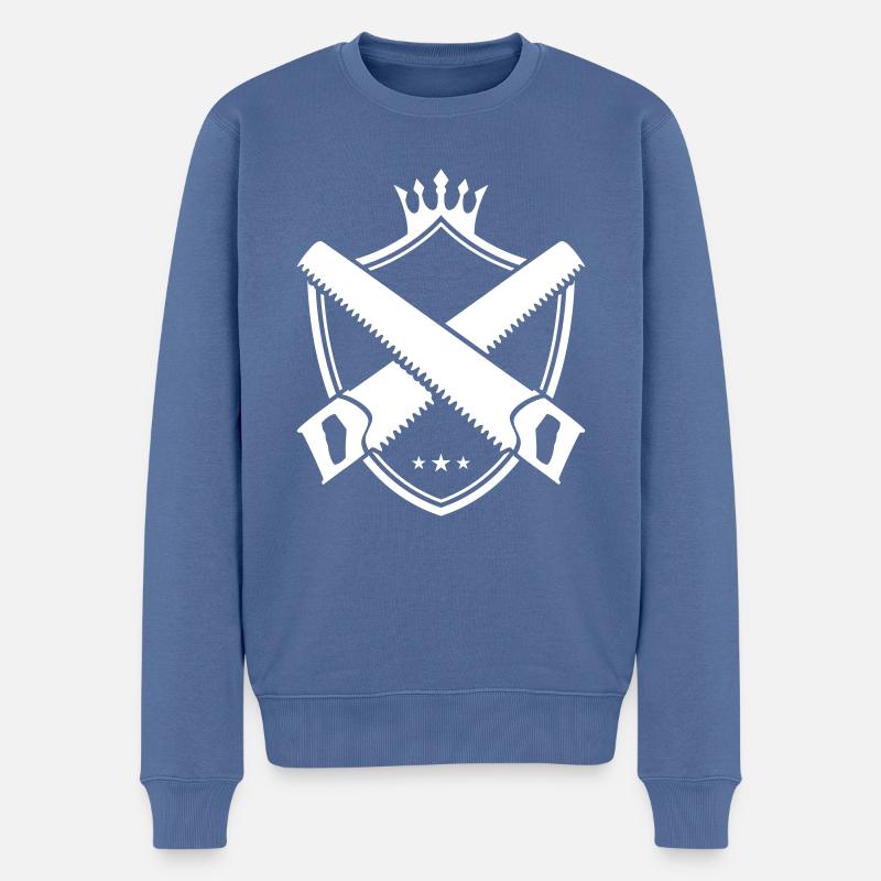 säge handwerker wappen - Männer Premium Bio Pullover - Taubenblau