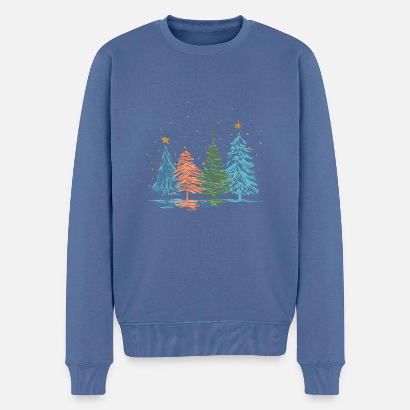 Weihnachtliche Tannenbäume - Männer Premium Bio Pullover - Taubenblau