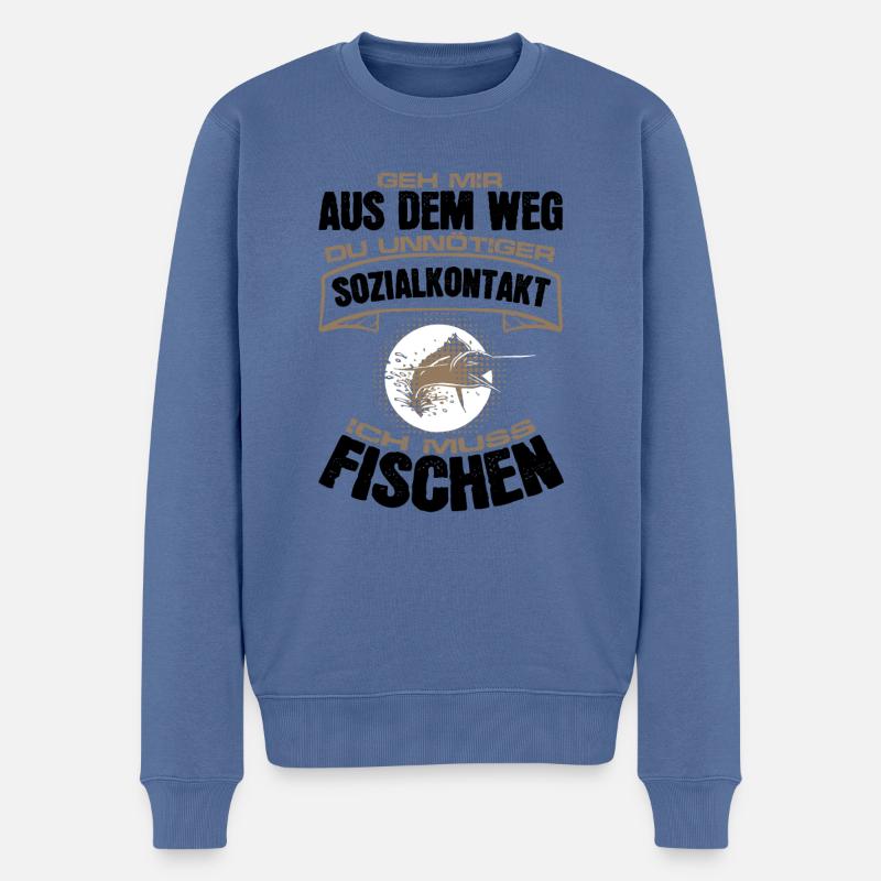 Fischen Angeln Unnötiger Sozialkontakt - Männer Premium Bio Pullover - Taubenblau