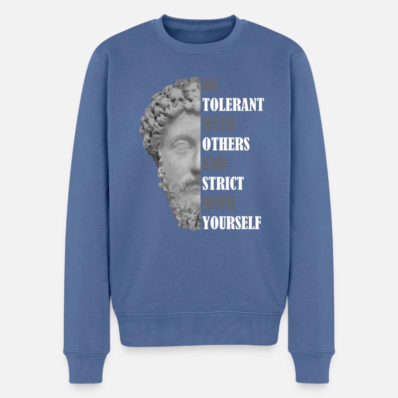 Sei tolerant T-Shirt, Marus Aurelius Geschenk, Stoizismus - Männer Premium Bio Pullover - Taubenblau