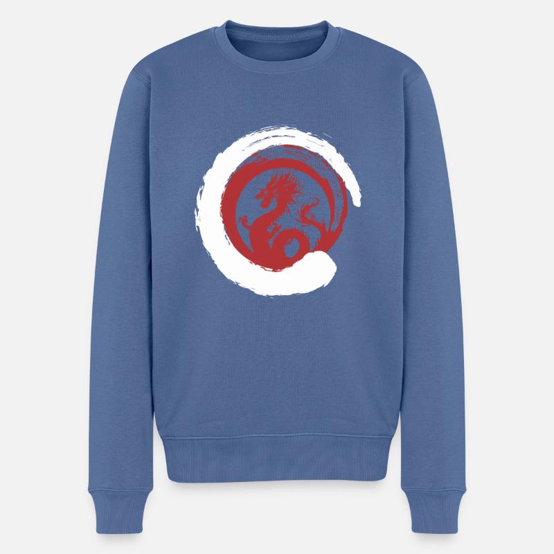 Drachen Japan Asien Bambus Sonne Kanji Natur - Männer Premium Bio Pullover - Taubenblau