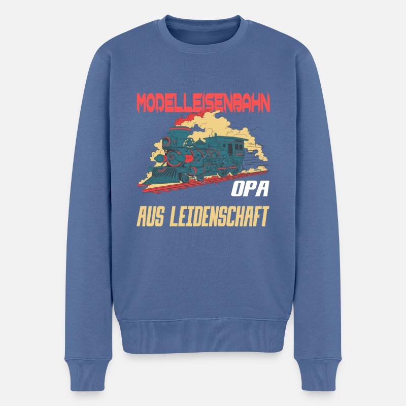 Modelleisenbahner- Opa Modelleisenbahn - Männer Premium Bio Pullover - Taubenblau