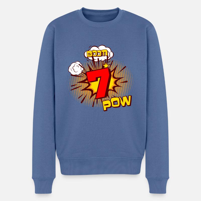 COMIC GEBURTSTAG 7 Jahre 7 Geburtstag Jungen - Männer Premium Bio Pullover - Taubenblau
