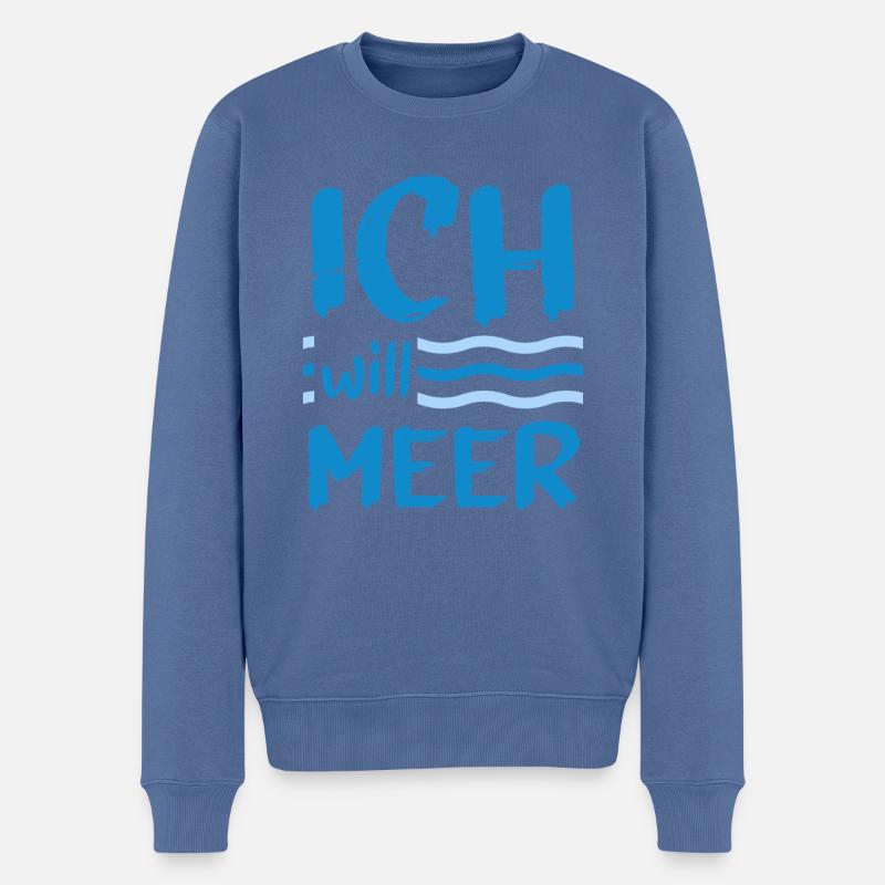 Strand Ich Will Meer Urlaub Nordsee Küste Ostsee L - Männer Premium Bio Pullover - Taubenblau