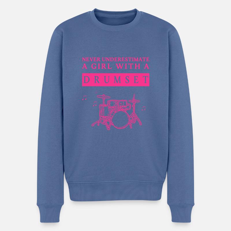 Underestimated Drumset Girl - Männer Premium Bio Pullover - Taubenblau