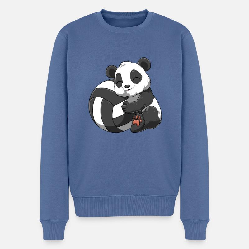 Lustiger Volleyball Panda - Männer Premium Bio Pullover - Taubenblau