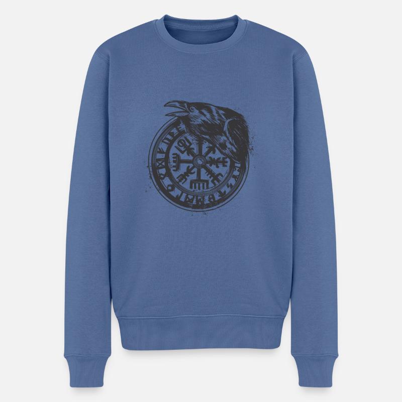 Wikinger Vegvisir Rune mit Krähe - Männer Premium Bio Pullover - Taubenblau