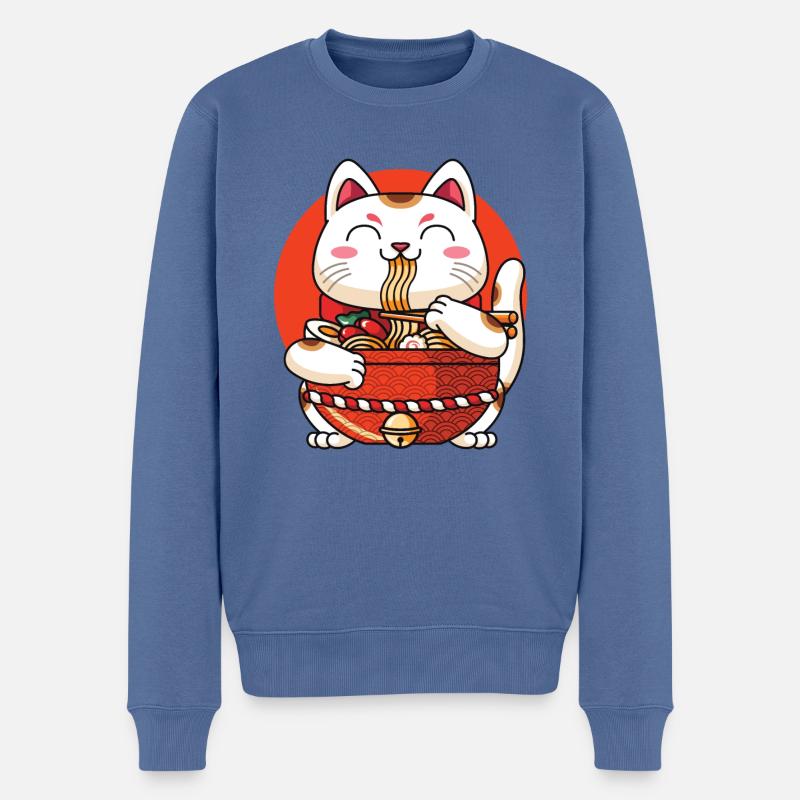 Ramen Maneki Neko Chat - Pull Premium bio Homme - bleu pigeon