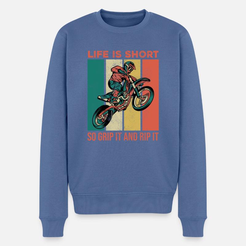 Retro Motorcross - Männer Premium Bio Pullover - Taubenblau