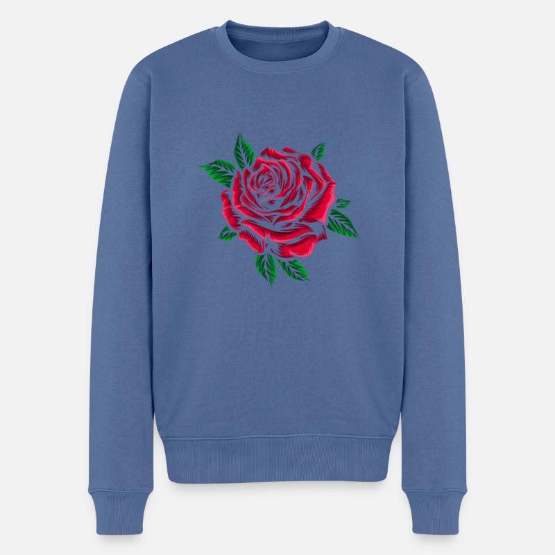 Rosen-Motiv Rote Rose Blumen Valentinstag - Männer Premium Bio Pullover - Taubenblau