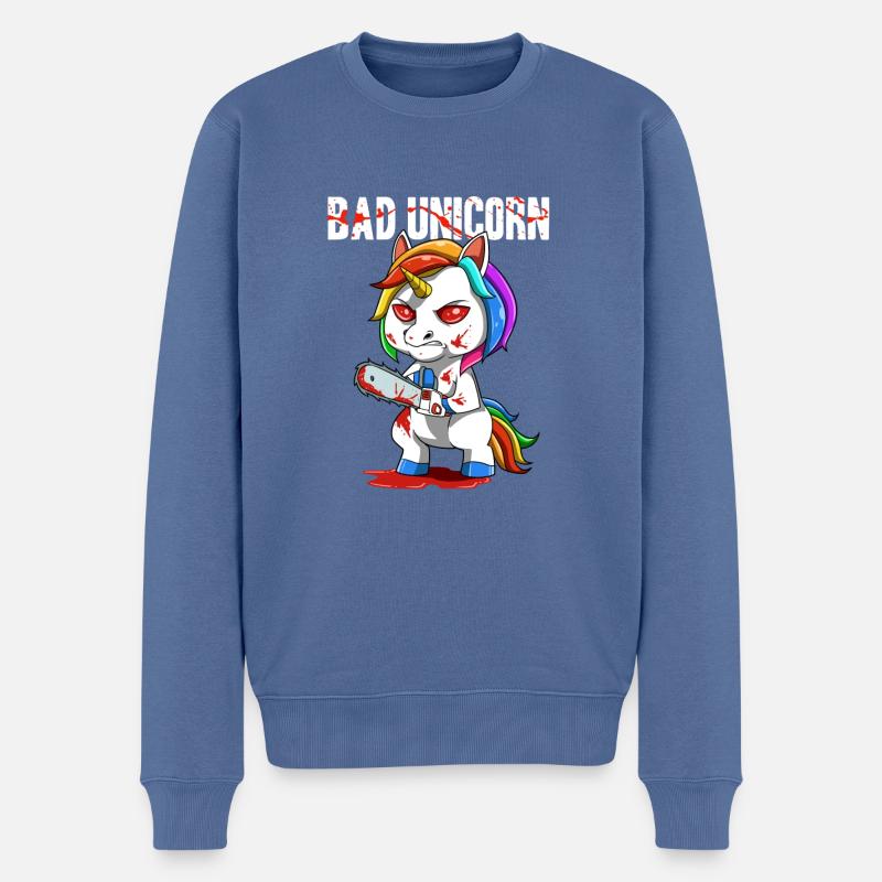 Sarkastisches Einhorn Kettensäge Böse Böse - Männer Premium Bio Pullover - Taubenblau