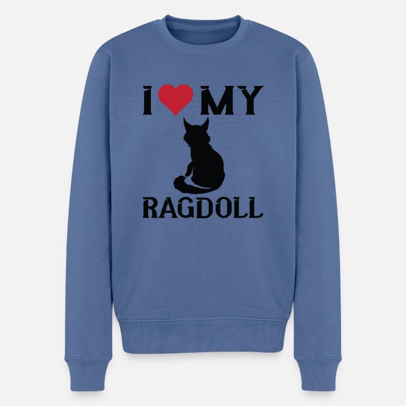 J’aime Mon chat Ragdoll - Pull Premium bio Homme - bleu pigeon
