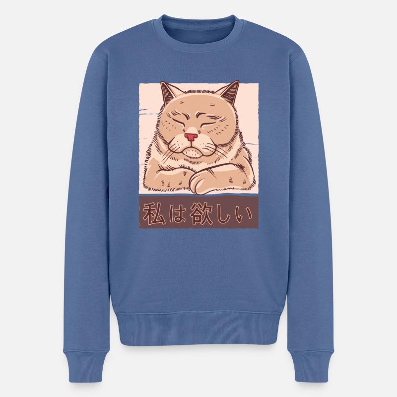 Müde japanische Katze - Männer Premium Bio Pullover - Taubenblau