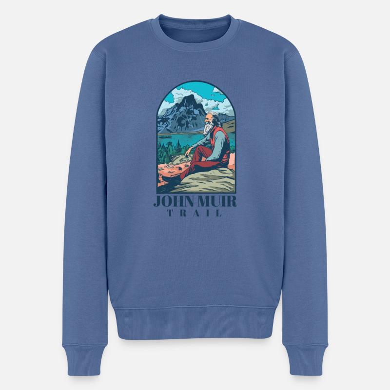 John Muir Trail mit Berglandschaft und Wanderer - Männer Premium Bio Pullover - Taubenblau